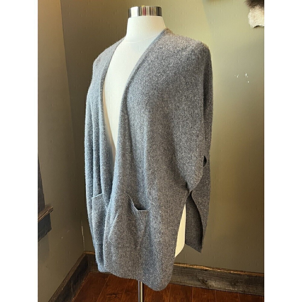 Nordstrom 100% Cashmere Gray Short Sleeve Open Front Cardigan Wrap Oversized OS